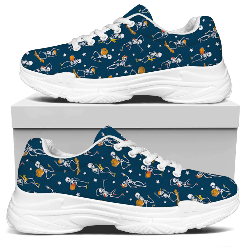 Funny Skeleton Party Pattern Print White Chunky Shoes