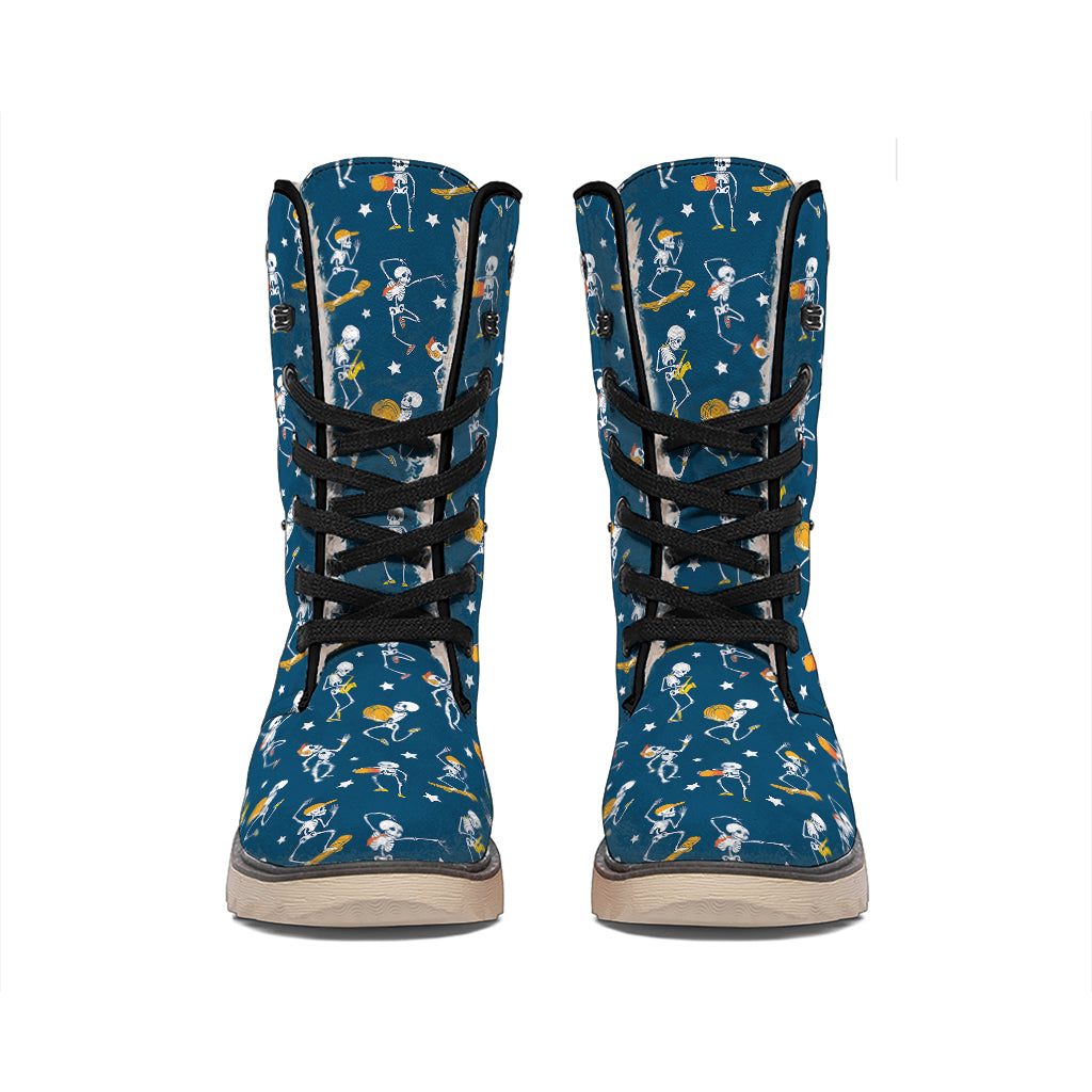 Funny Skeleton Party Pattern Print Winter Boots