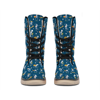 Funny Skeleton Party Pattern Print Winter Boots