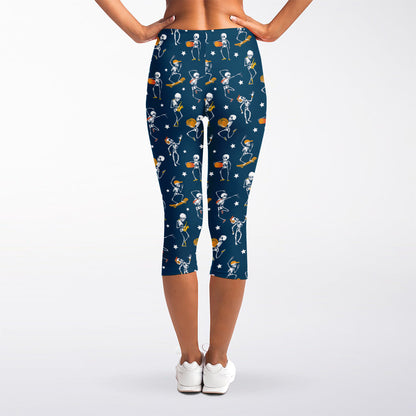 Funny Skeleton Party Pattern Print Women's Capri Leggings
