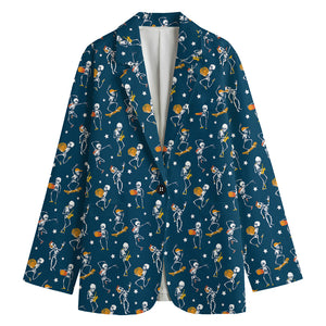 Funny Skeleton Party Pattern Print Women's Cotton Blazer