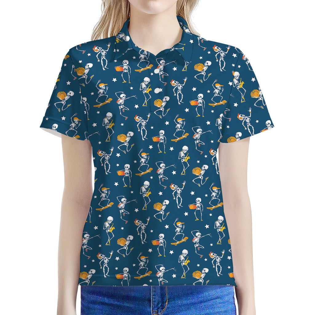 Funny Skeleton Party Pattern Print Women's Polo Shirt