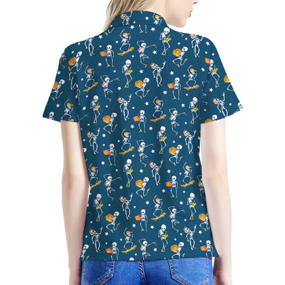 Funny Skeleton Party Pattern Print Women's Polo Shirt