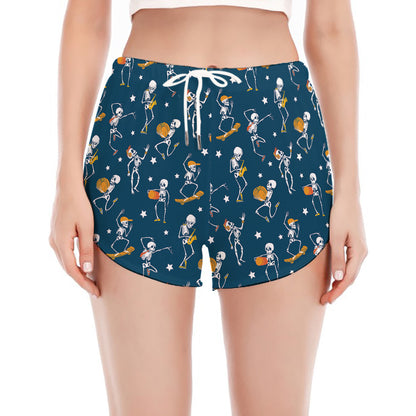 Funny Skeleton Party Pattern Print Women's Split Running Shorts