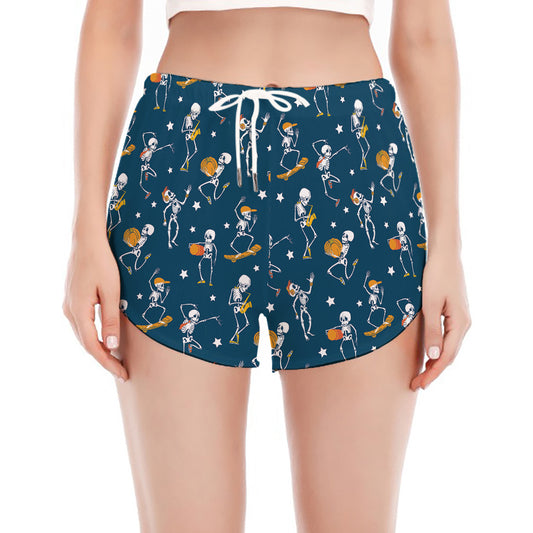 Funny Skeleton Party Pattern Print Women's Split Running Shorts