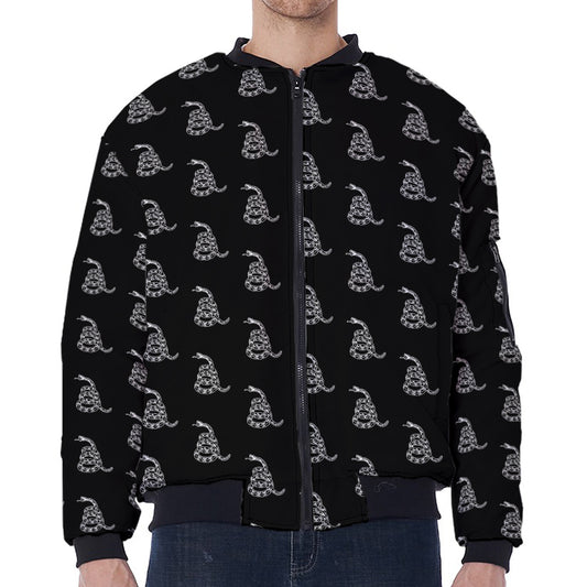 Gadsden Flag Pattern Print Zip Sleeve Bomber Jacket