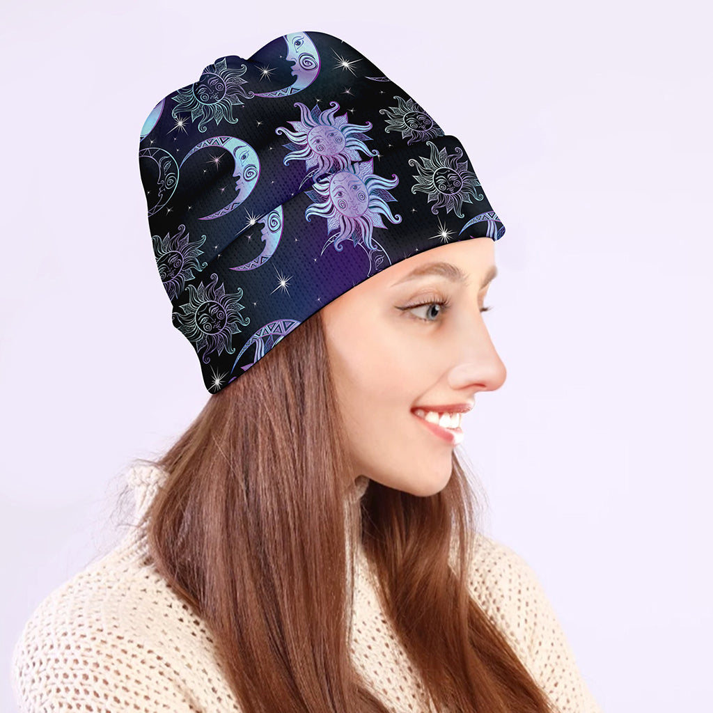 Galaxy Celestial Sun And Moon Print Beanie