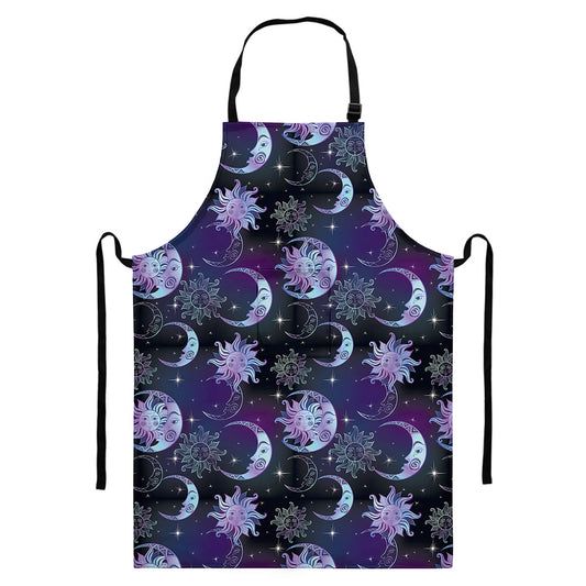 Galaxy Celestial Sun And Moon Print Bib Apron With Pocket