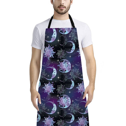 Galaxy Celestial Sun And Moon Print Bib Apron With Pocket