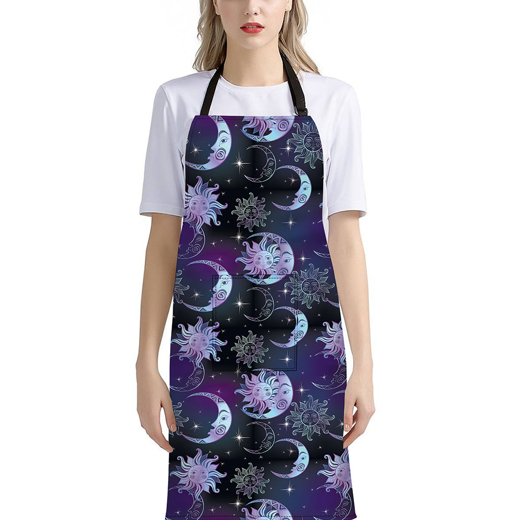 Galaxy Celestial Sun And Moon Print Bib Apron With Pocket