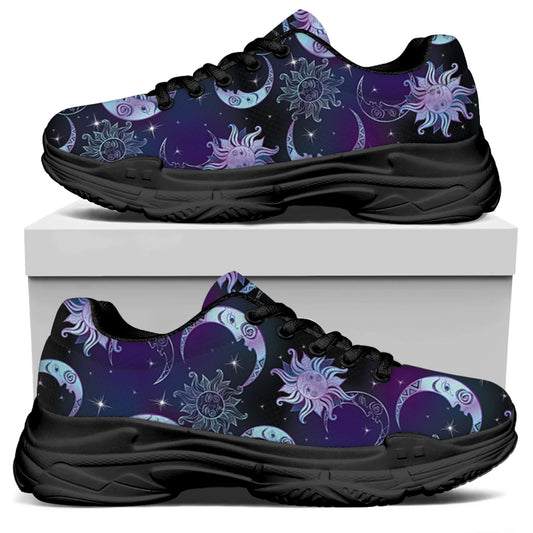 Galaxy Celestial Sun And Moon Print Black Chunky Shoes