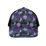 Galaxy Celestial Sun And Moon Print Black Mesh Trucker Cap