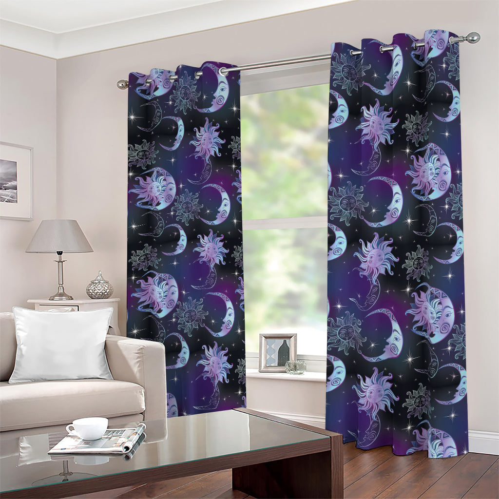 Galaxy Celestial Sun And Moon Print Blackout Grommet Curtains