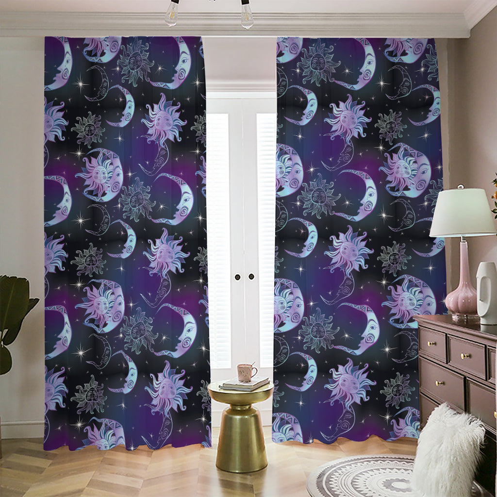 Galaxy Celestial Sun And Moon Print Blackout Pencil Pleat Curtains