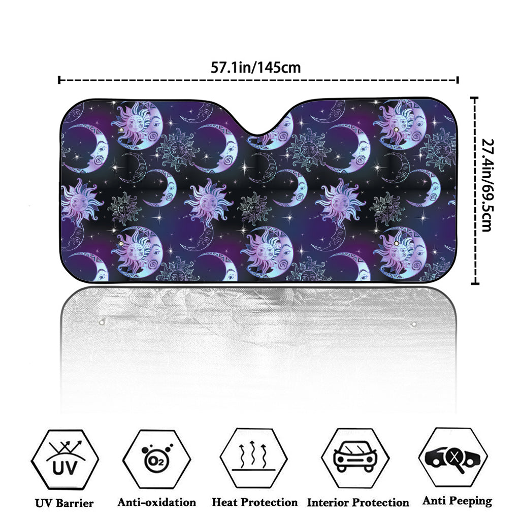 Galaxy Celestial Sun And Moon Print Car Windshield Sun Shade