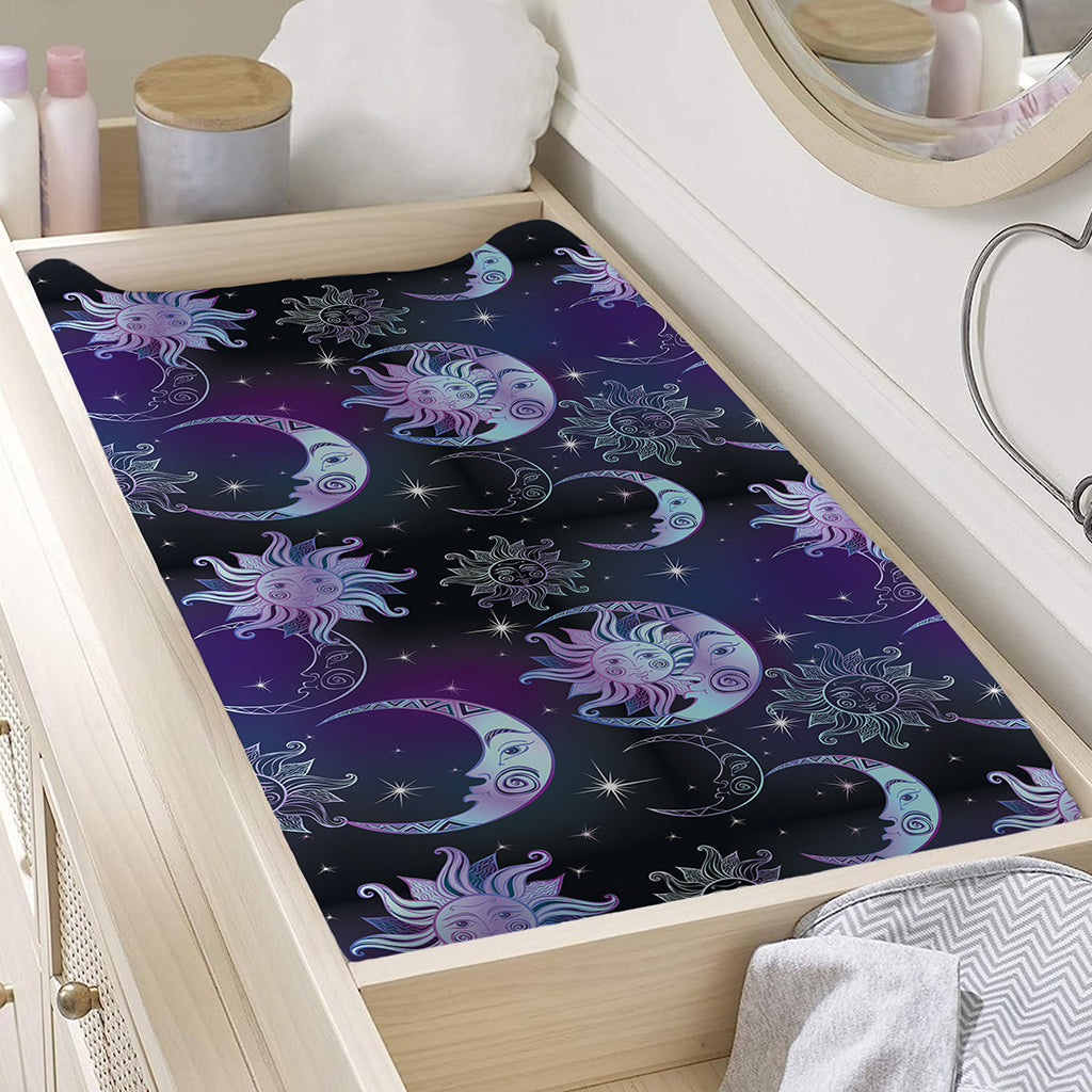 Galaxy Celestial Sun And Moon Print Changing Pad Cover