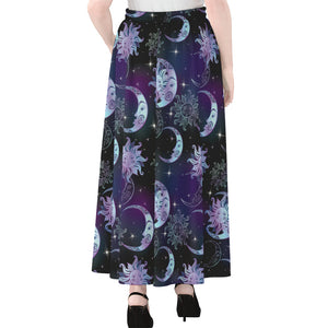 Galaxy Celestial Sun And Moon Print Chiffon Maxi Skirt GearFrost