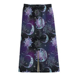 Galaxy Celestial Sun And Moon Print Cotton Front Slit Maxi Skirt