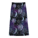 Galaxy Celestial Sun And Moon Print Cotton Front Slit Maxi Skirt