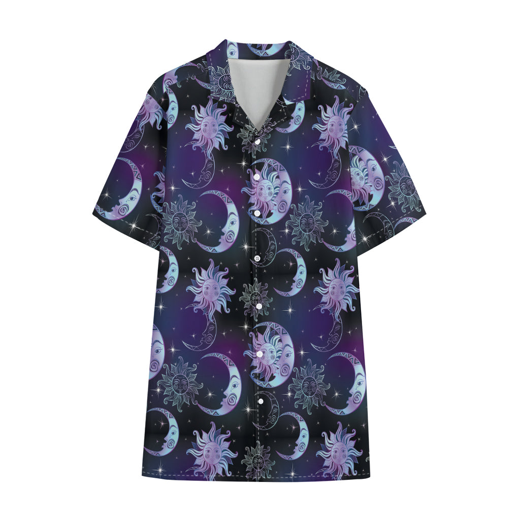 Galaxy Celestial Sun And Moon Print Cotton Hawaiian Shirt