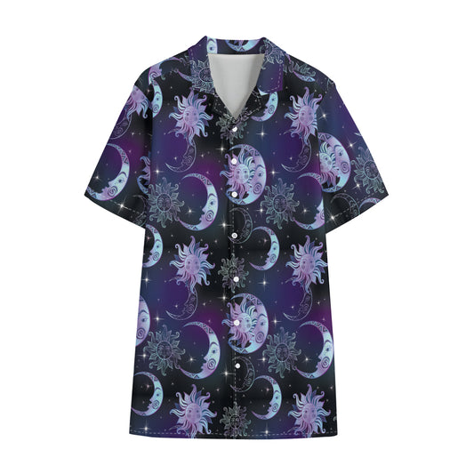 Galaxy Celestial Sun And Moon Print Cotton Hawaiian Shirt