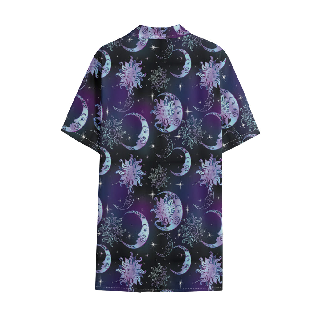 Galaxy Celestial Sun And Moon Print Cotton Hawaiian Shirt