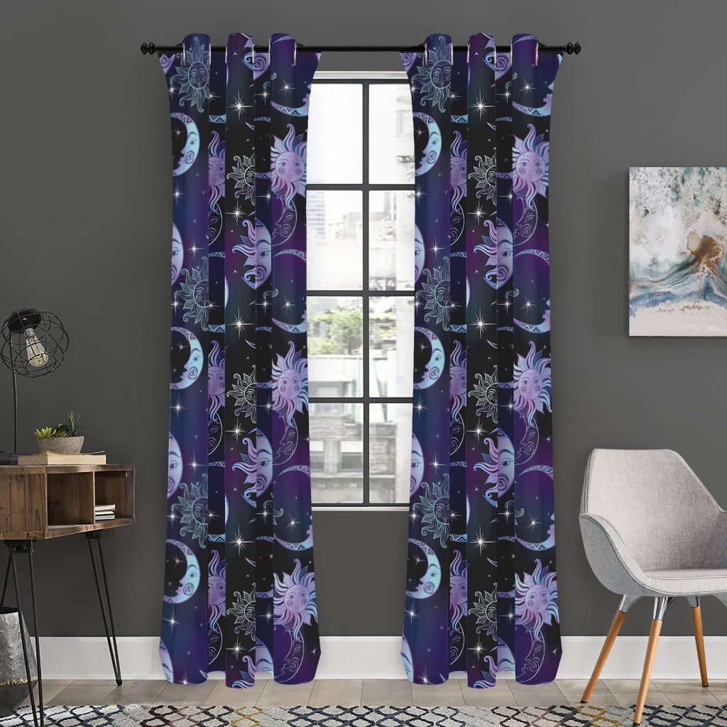 Galaxy Celestial Sun And Moon Print Curtain