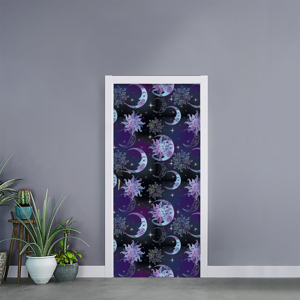 Galaxy Celestial Sun And Moon Print Door Sticker