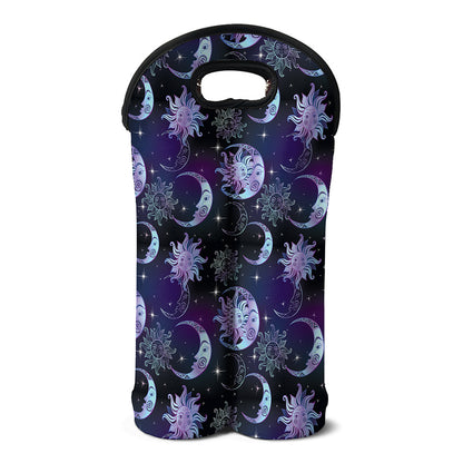 Galaxy Celestial Sun And Moon Print Double Neoprene Wine Tote