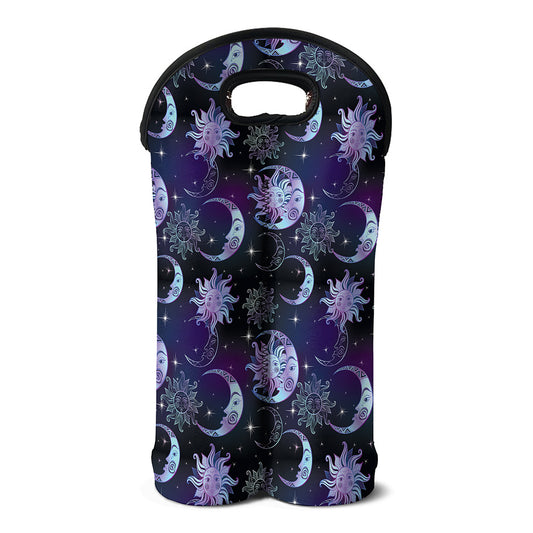 Galaxy Celestial Sun And Moon Print Double Neoprene Wine Tote