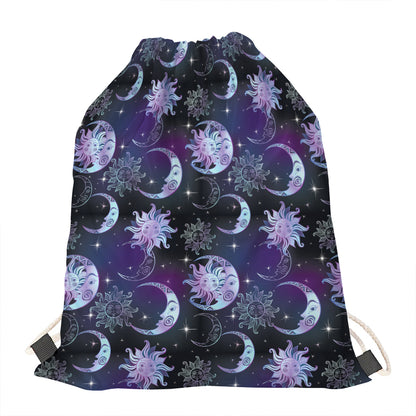 Galaxy Celestial Sun And Moon Print Drawstring Bag