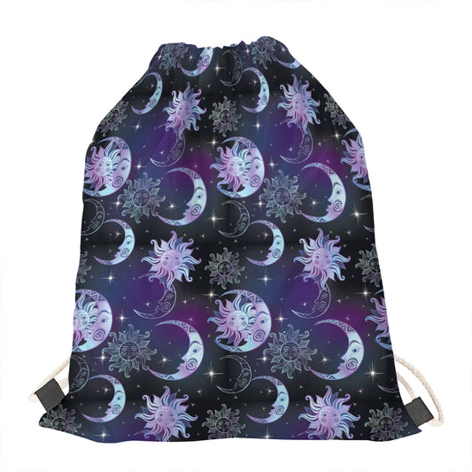 Galaxy Celestial Sun And Moon Print Drawstring Bag