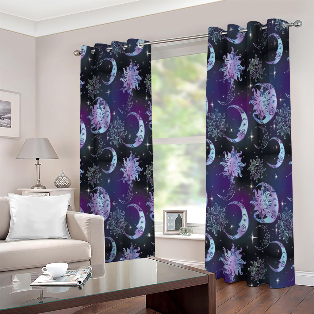 Galaxy Celestial Sun And Moon Print Extra Wide Grommet Curtains