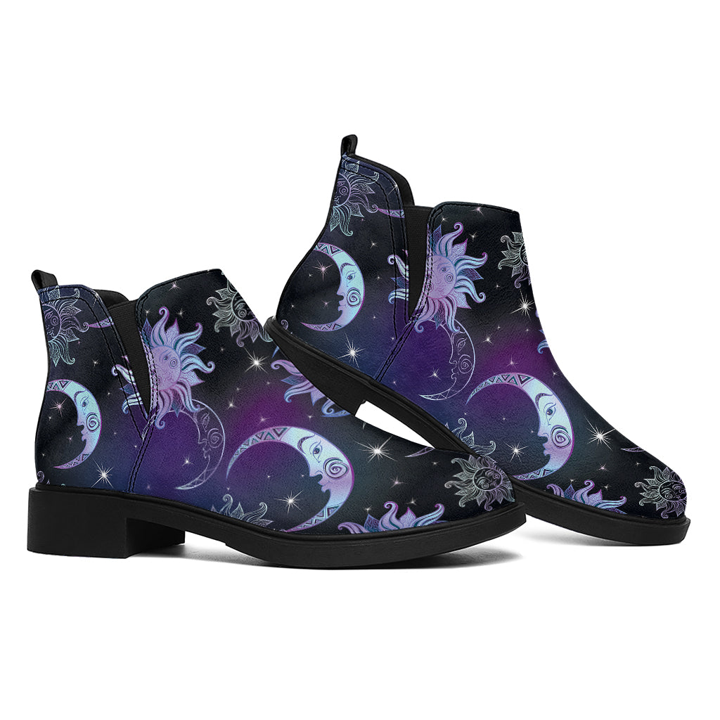 Galaxy Celestial Sun And Moon Print Flat Ankle Boots