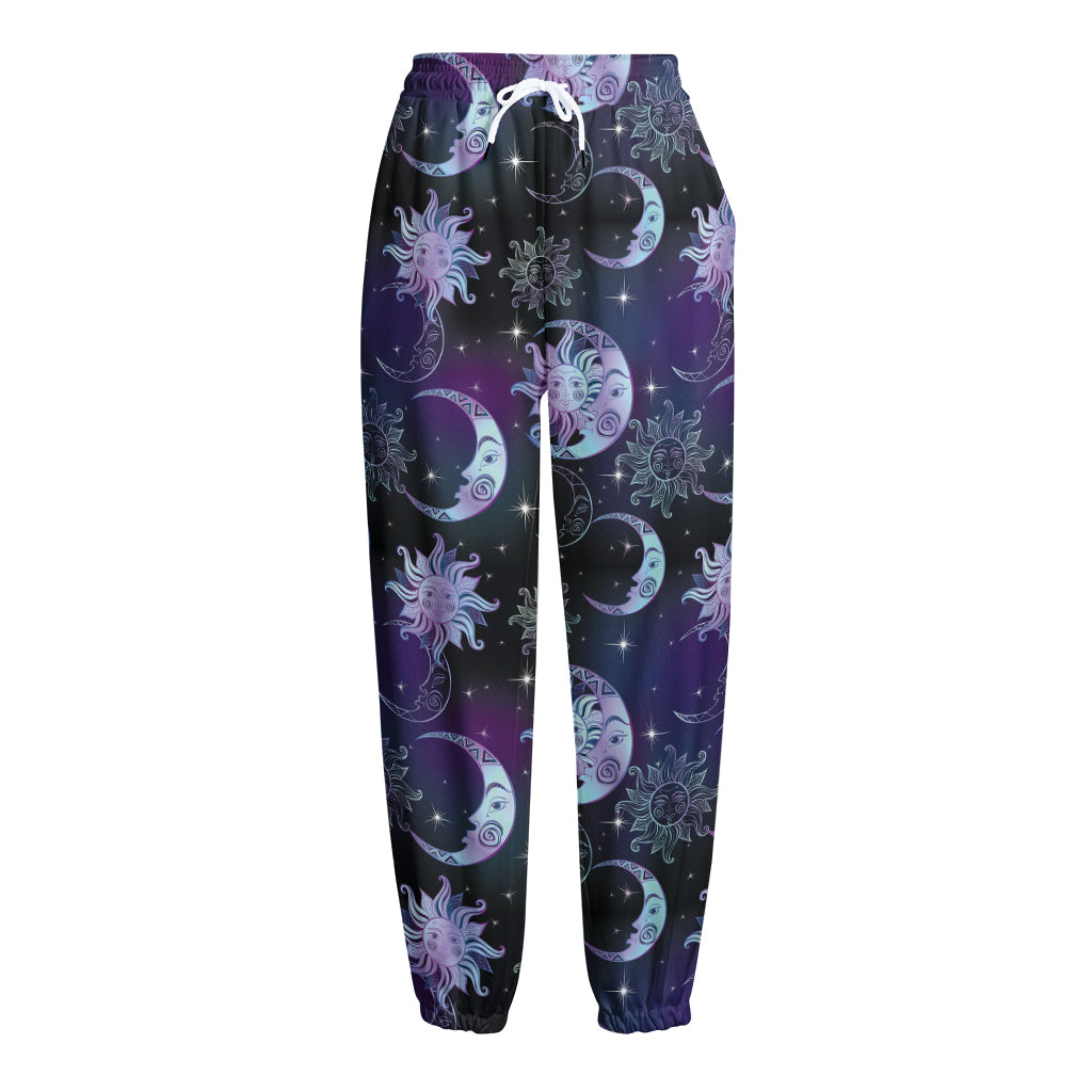 Galaxy Celestial Sun And Moon Print Fleece Lined Knit Pants