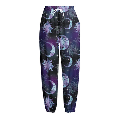 Galaxy Celestial Sun And Moon Print Fleece Lined Knit Pants