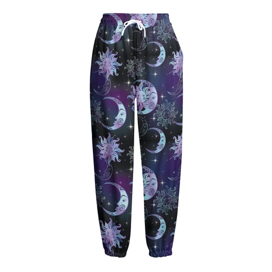 Galaxy Celestial Sun And Moon Print Fleece Lined Knit Pants