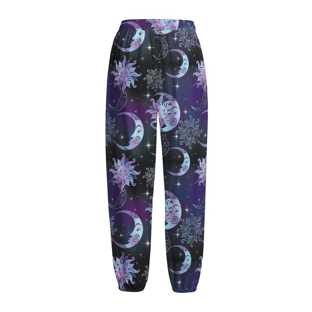 Galaxy Celestial Sun And Moon Print Fleece Lined Knit Pants