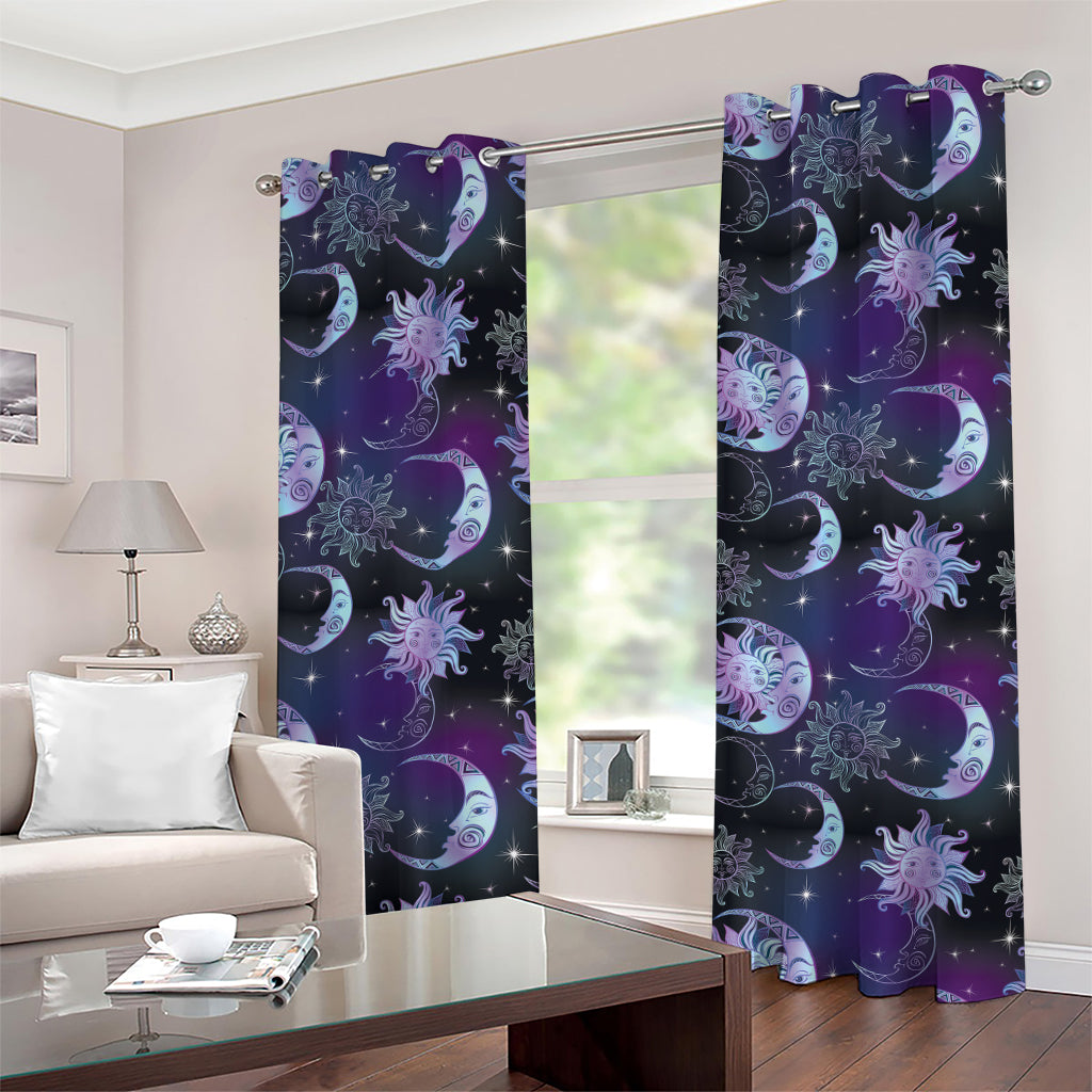 Galaxy Celestial Sun And Moon Print Grommet Curtains