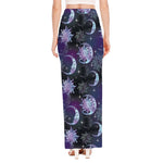 Galaxy Celestial Sun And Moon Print High Slit Maxi Skirt