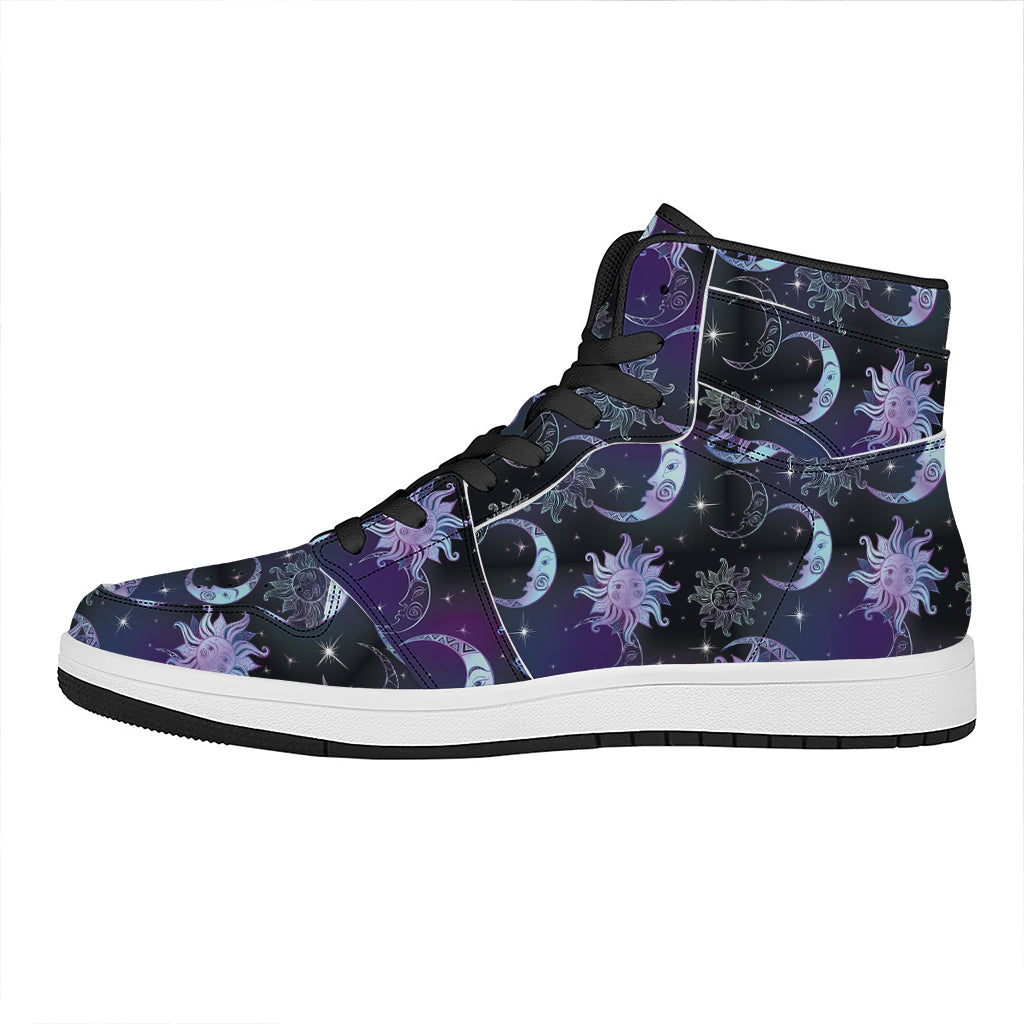 Galaxy Celestial Sun And Moon Print High Top Leather Sneakers