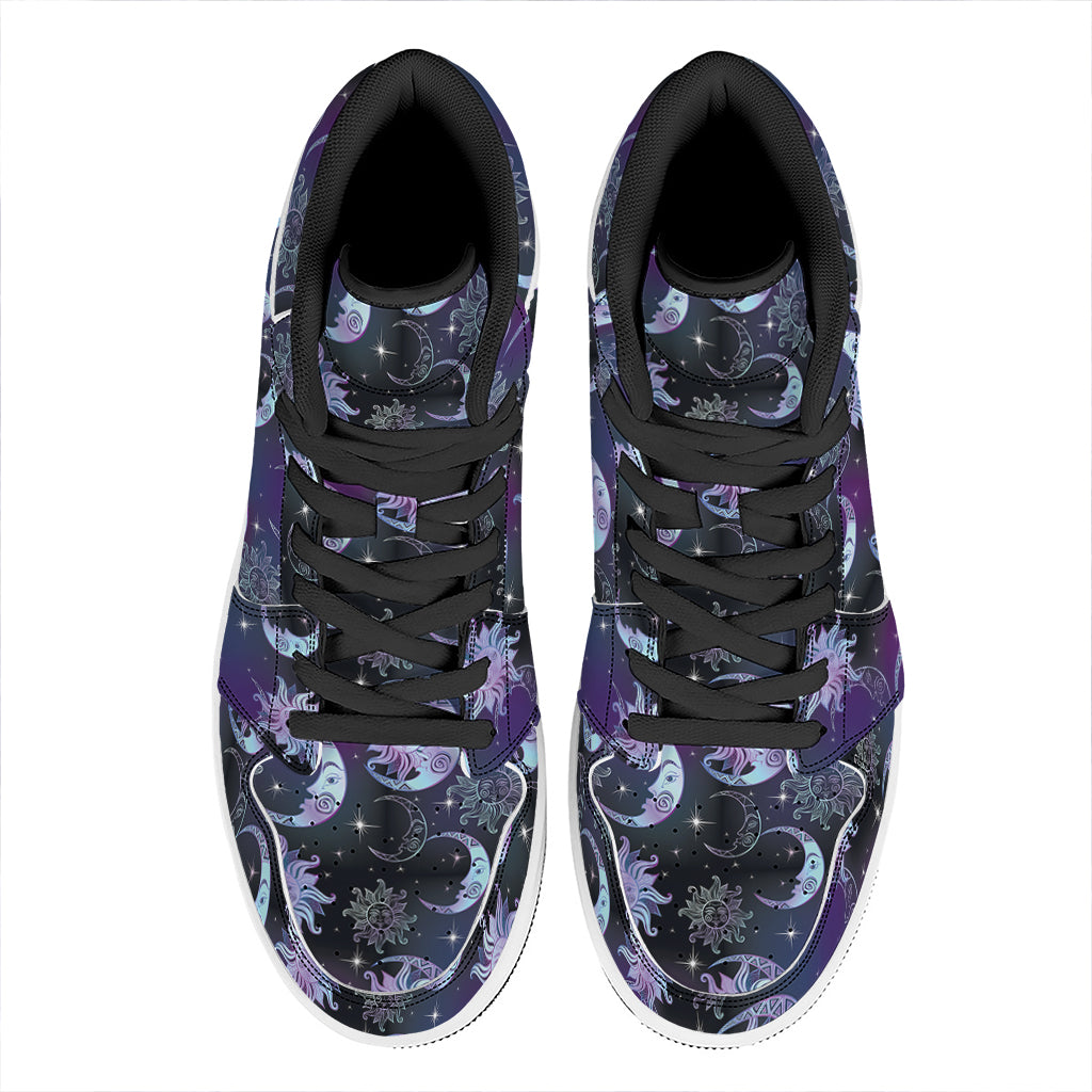 Galaxy Celestial Sun And Moon Print High Top Leather Sneakers