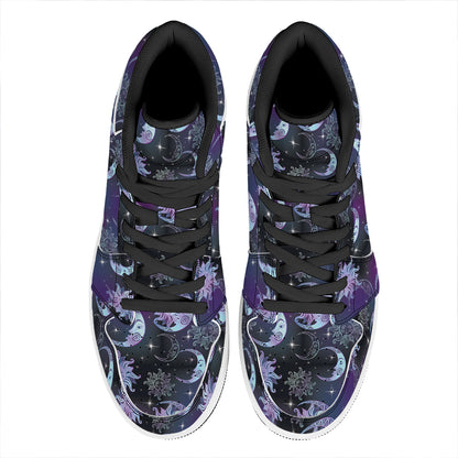 Galaxy Celestial Sun And Moon Print High Top Leather Sneakers