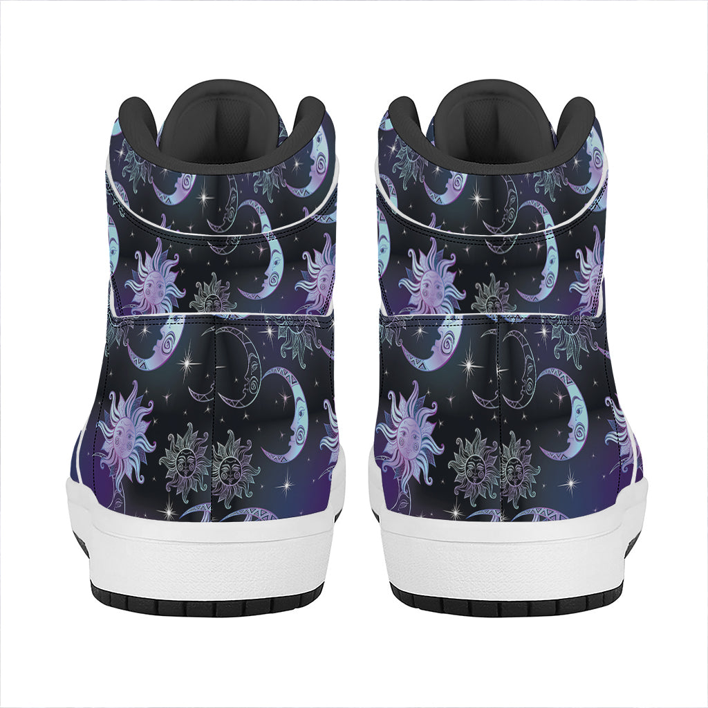 Galaxy Celestial Sun And Moon Print High Top Leather Sneakers