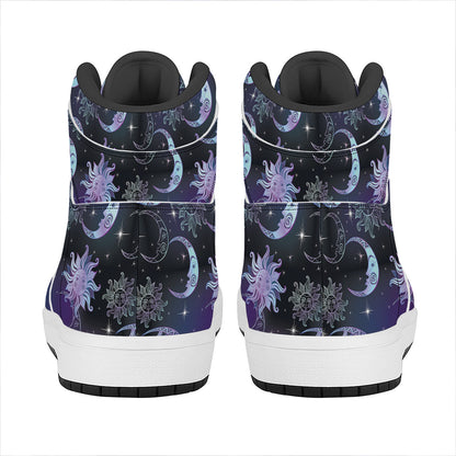 Galaxy Celestial Sun And Moon Print High Top Leather Sneakers