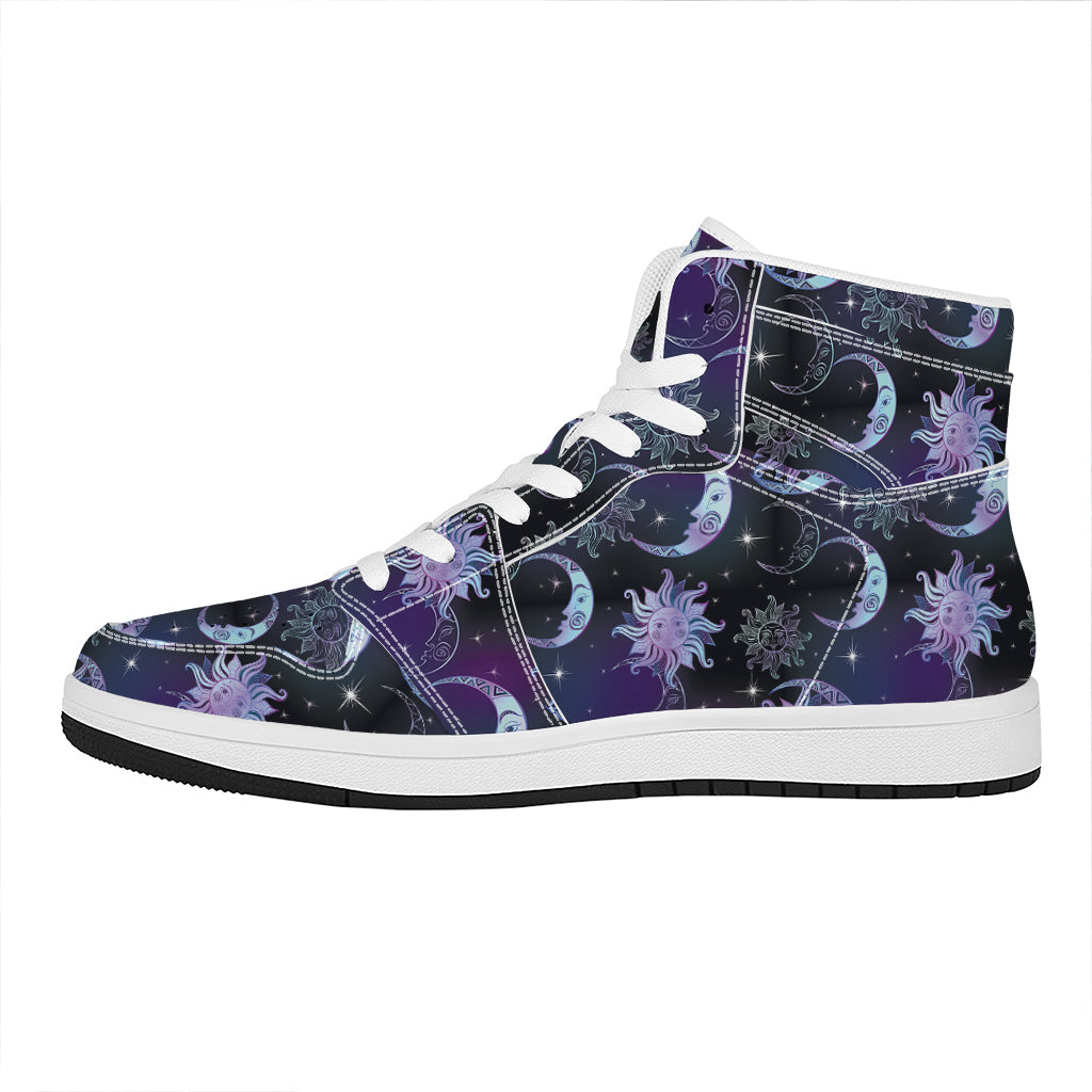 Galaxy Celestial Sun And Moon Print High Top Leather Sneakers