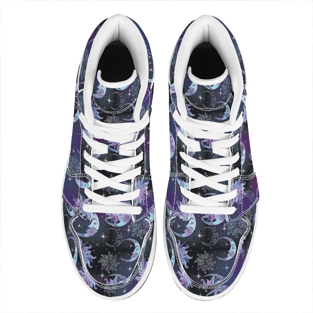 Galaxy Celestial Sun And Moon Print High Top Leather Sneakers