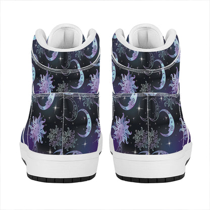 Galaxy Celestial Sun And Moon Print High Top Leather Sneakers