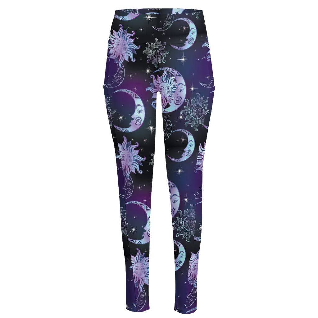 Galaxy Celestial Sun And Moon Print High-Waisted Pocket Leggings