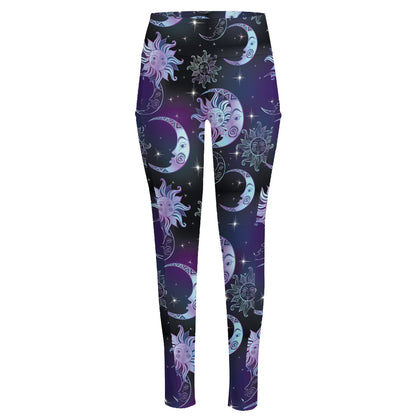 Galaxy Celestial Sun And Moon Print High-Waisted Pocket Leggings